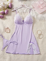 Light Purple Women Nightdress Lace Bow Dress Babydoll Sleepdress Underwear Sets Ladies Outfits - Image 2