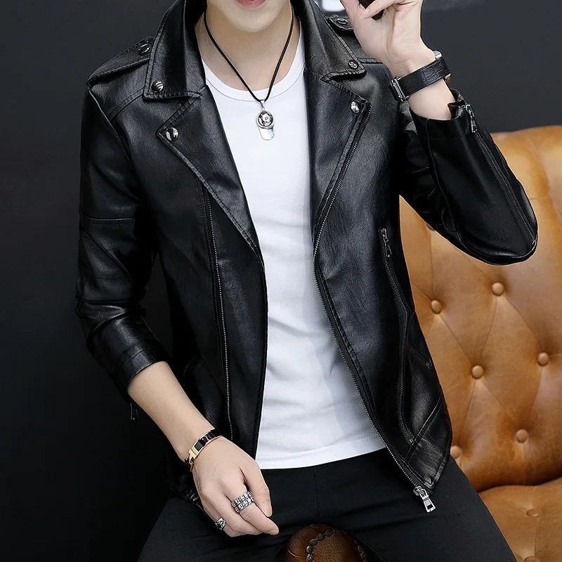 Autumn winter men's leather jacket new Biker Coat handsome PU leather jacket Korean Slim Fit Side zipper leather jackets men winter jacket