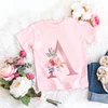 Retro Flowers T-shirt Cotton Pink Lucky Letter  26 English letters A B C D  Kids Girl Boy Children Trend T Casual Clothes Short 1