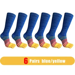 Colorful Striped Compression Toe Socks for Outdoor Fitness Activities (6 Pairs blue yellow)