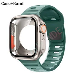 Ultra Silicone Strap and Protective Case with Screen Guard for Series 7 8 9 45MM (18 Pine Nee Green-Ti)