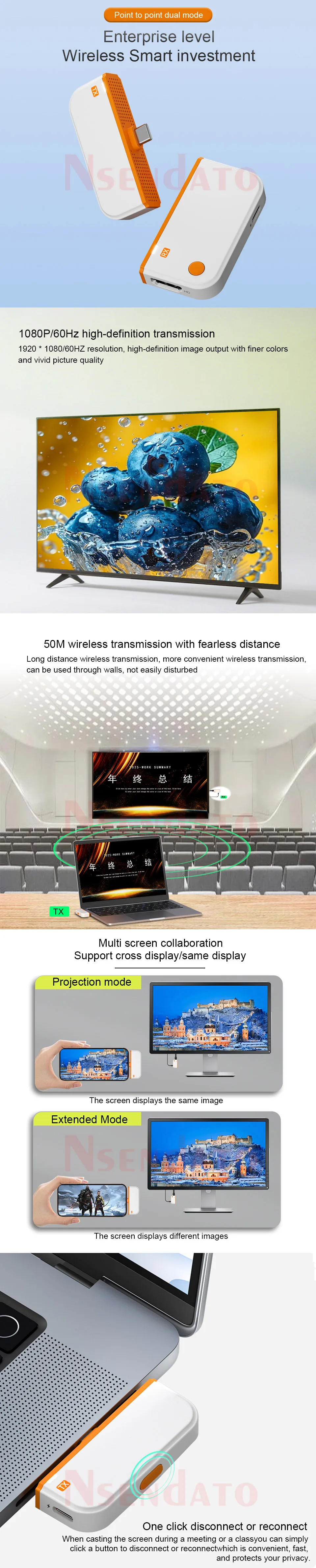 1080P 50M Wireless HDMI Extender HDMI USB C Video Transmitter Receiver Wifi Disp
