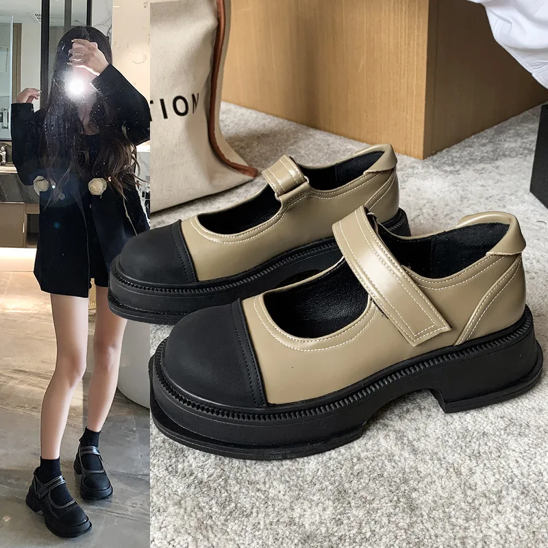 

Женские туфли на платформе в британском стиле, разноцветные оксфорды, осенняя модная обувь, сабо в стиле преппи, ретро, кожаная Осенняя обувь на среднем каблуке, 2024