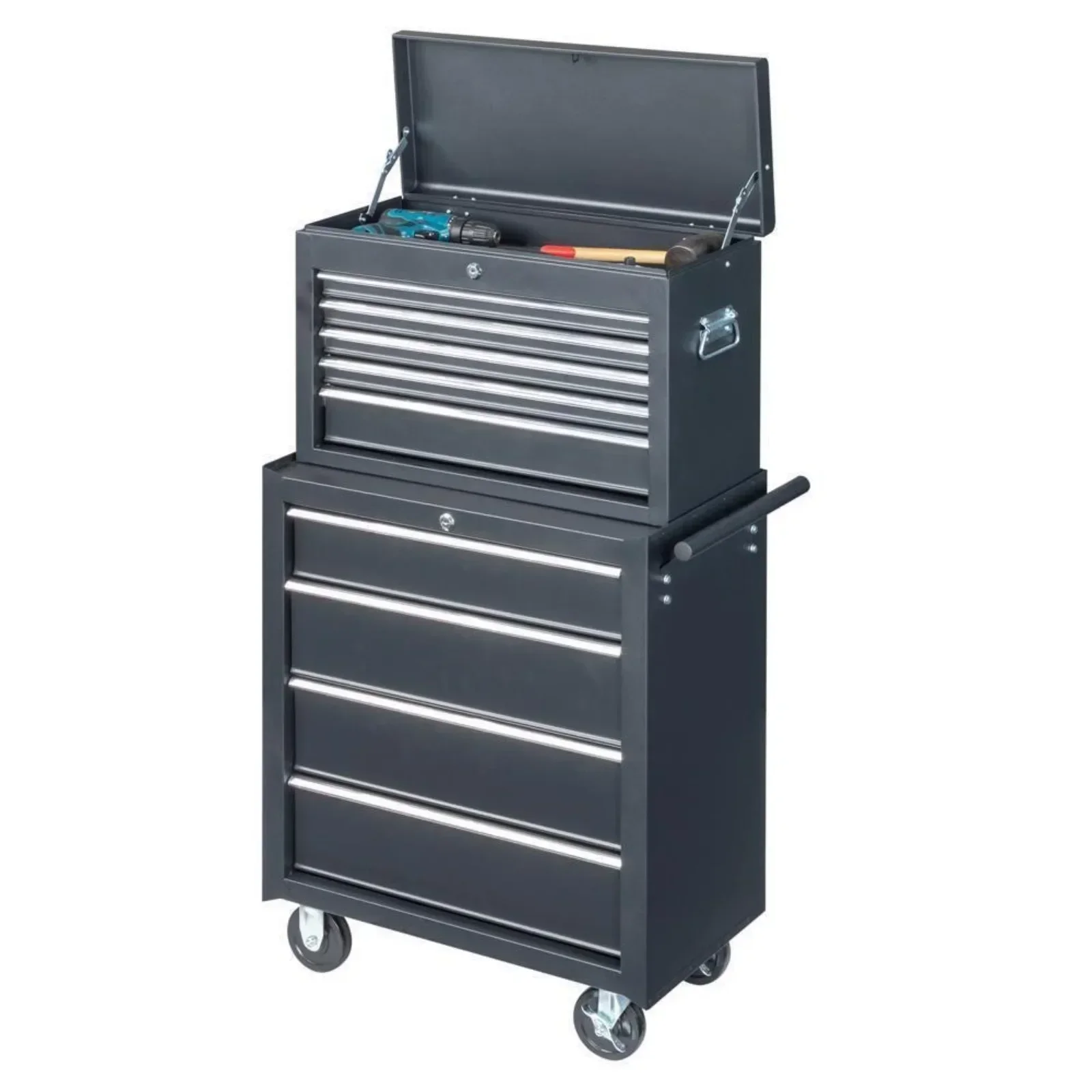 US Rolling Tool Chest Tool Box with Handle / Drawers Lockable Tool Cabinet Black 2