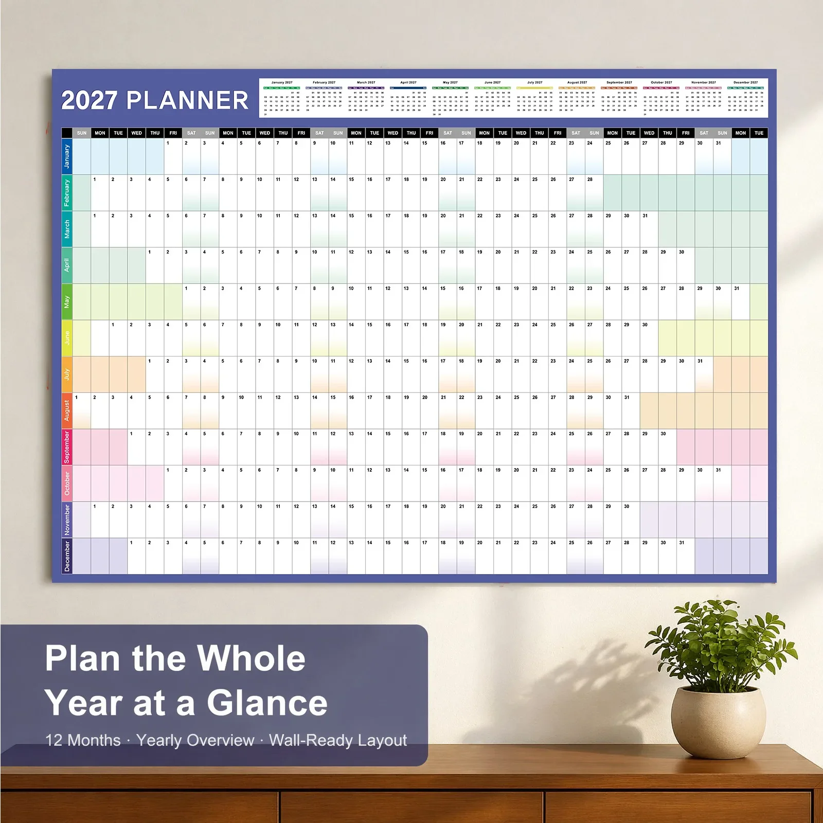 Calendario 2027 Versione Inglese Completa, Calendario da Parete, Planner Creativo e Semplice, Regalo di Natale, Organizzatore di Appuntamenti - immagine 6