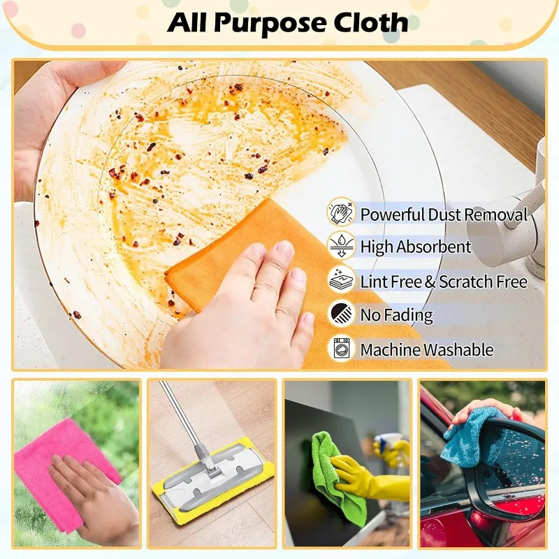 10/1x Microfiber Cleaning Cloth Double Layer Super Absorbent Towels Thickened Soft Drying Cloths Kitchen Car Care Washing Towel 5