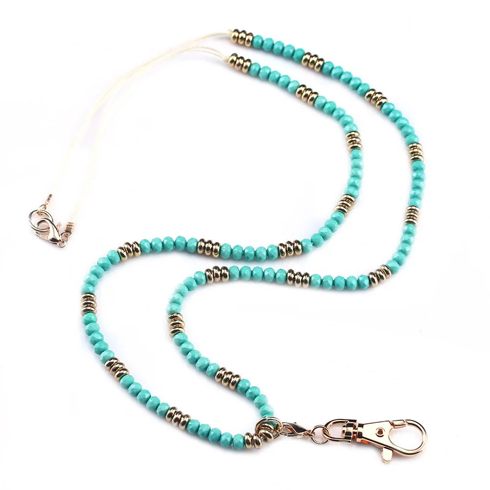 

Fashion Green Badge Lanyards with ID Holder Keychain Holder Necklace Lanyards Beads Lanyards for Women Girl