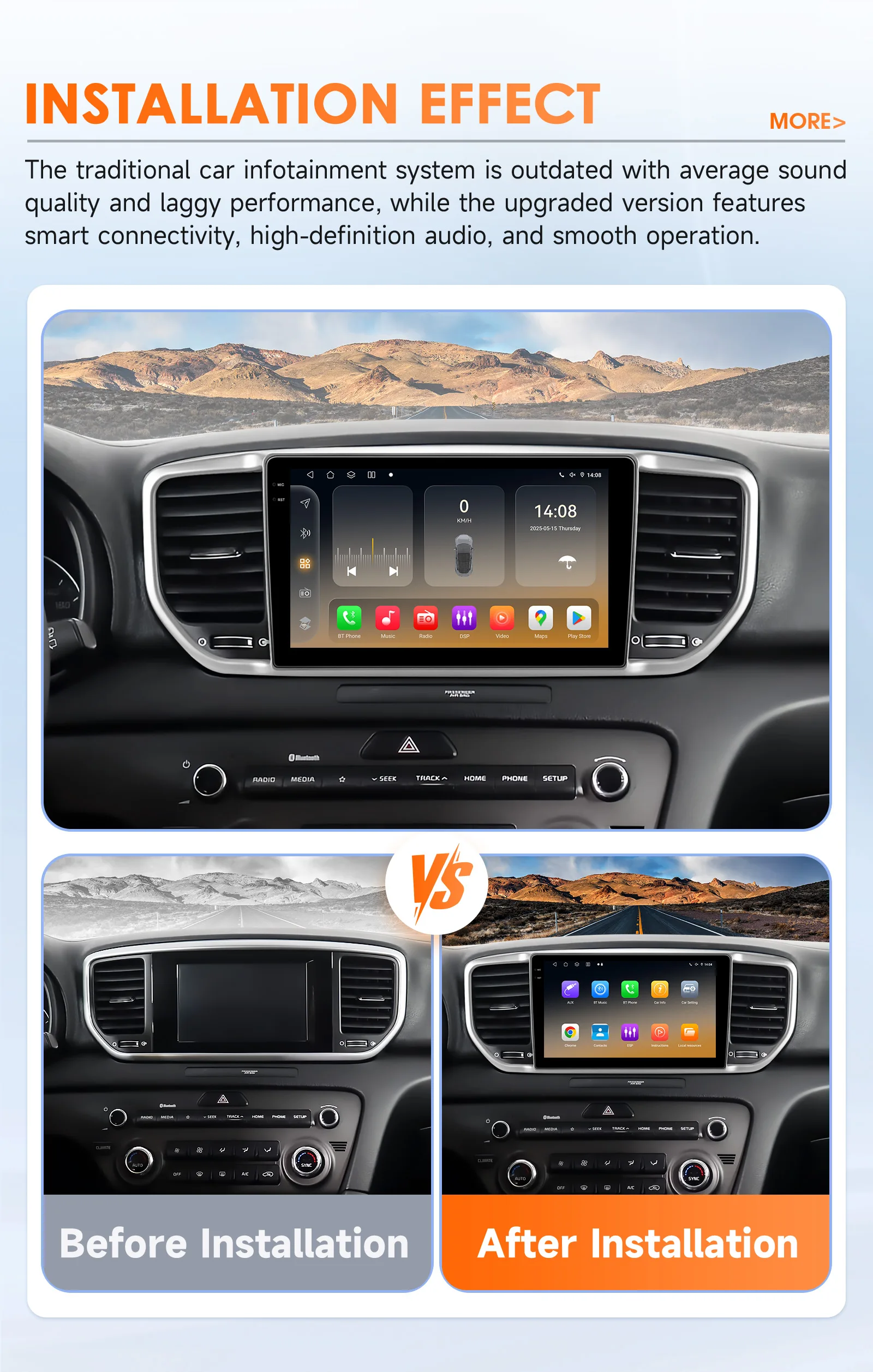 OSSURET Envío Rápido Sistema Inteligente para Auto Android 14 de 9 Pulgadas para Kia Sportage 4 QL KX5 2018-2021 CarPlay Android Auto Reproductor Multimedia para Auto Bluetooth Manos Libres con Qualcomm Snapdragon 6115 Octa Core DSP Audio AI GPS Navegación Unidad Principal de Alta Calidad 4