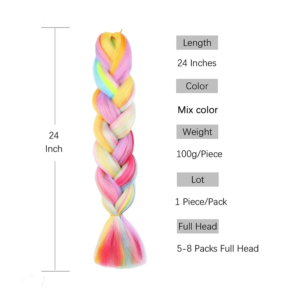 Jumbo Braiding Hair Rainbow Colors Extensions Fiber Mix Four Silky Colorful Twist Hair Extensions Colored Synthetic Braids