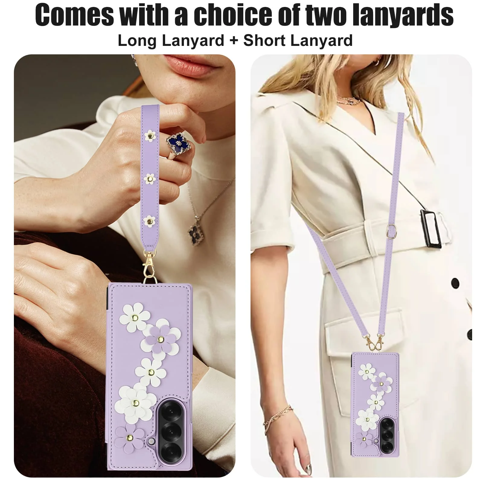 Floral Crossbody Wallet Phone Case with Card Holder & Magnetic Kickstand - Shockproof Design