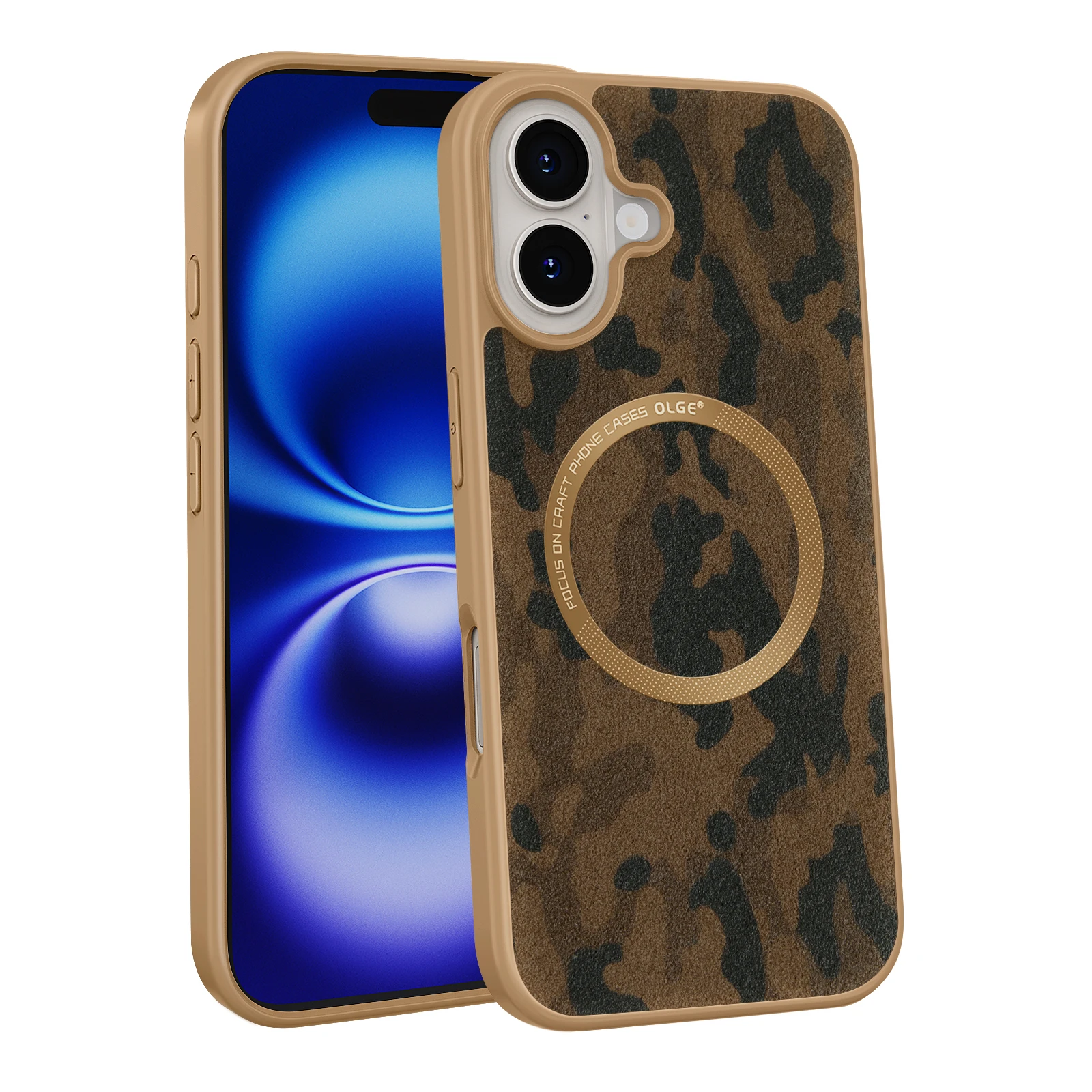 Camouflage Sheepskin Leather Magnetic Phone Case with MagSafe Compatibility