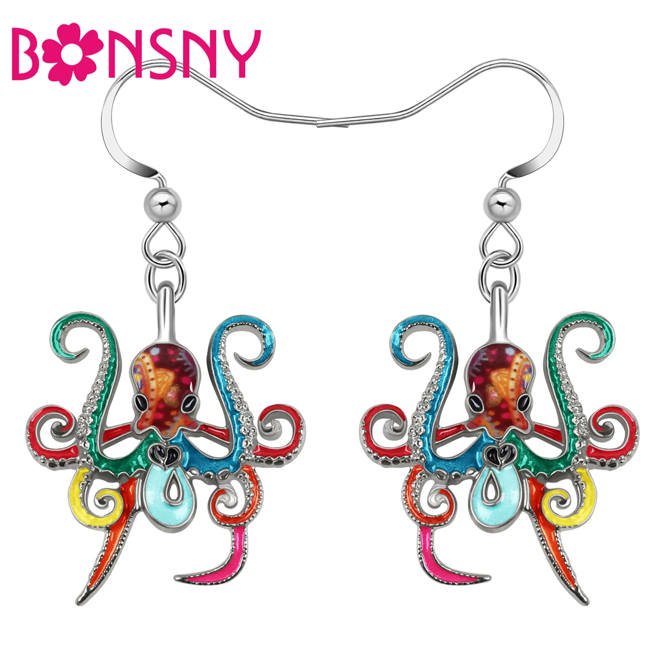 Bonsny emalia Alloy Metal Squid Octopus kolczyki głębokim oceanie ryby dynda spadek Charms dla kobiet dziewczyn nastolatki prezenty biżuteria