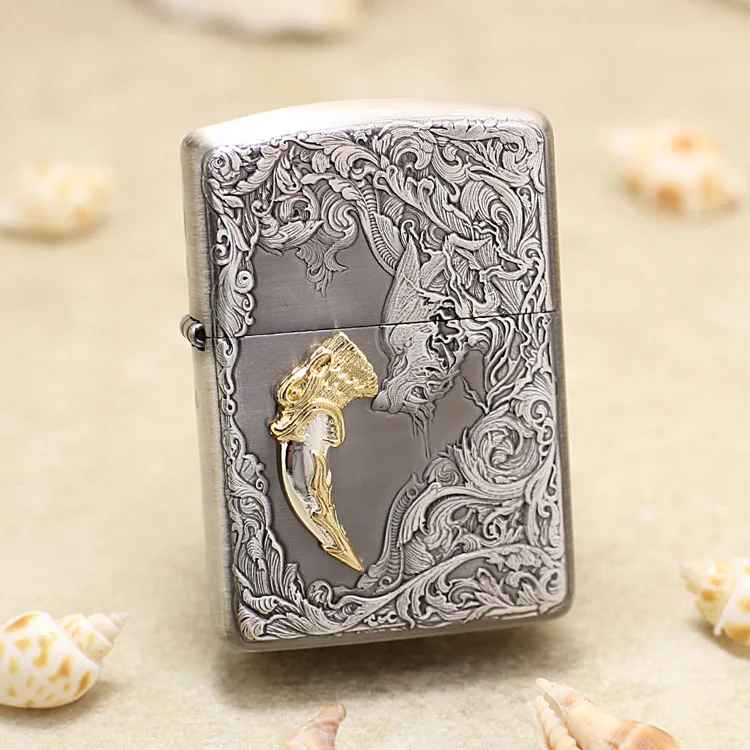

Оригинальная зажигалка Zippo с копченым серебряным волком и зубцами, медная ветрозащитная сигаретная керосиновая зажигалка, подарок, защита от подделки