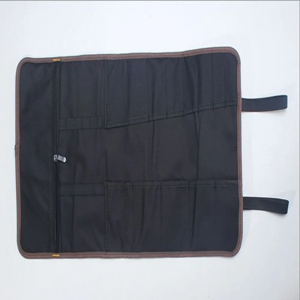 

Multifunctional Tool Roll Pouch Black Multiple Purpose with Pockets Folding Tool Kit Waxed Canvas Storage Bag Repair
