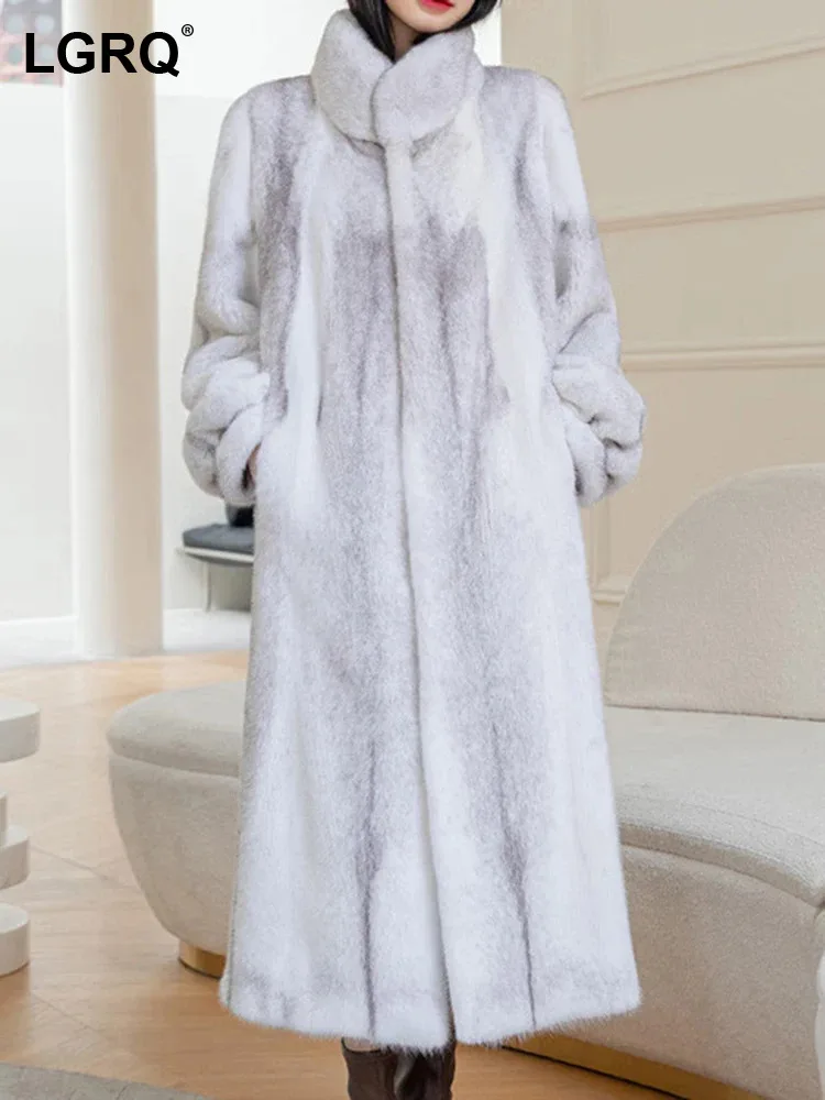 

LGRQ Imitation Coat 2024 Mink Fashion Women's Winter Casual Thermal Elegant Trendy Stand Collar Faux Fur Jacket Luxury 19F3787