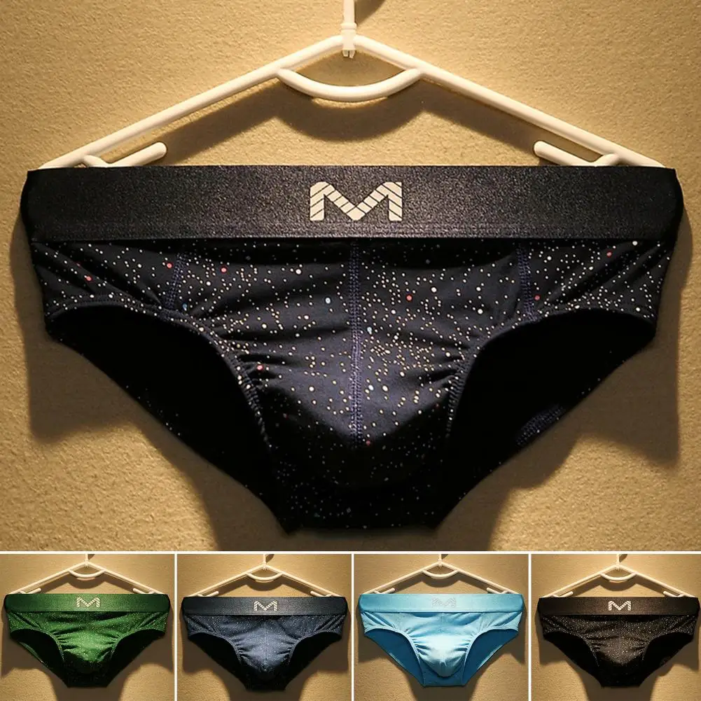 

Men Briefs Letter M Stretchy Loose Low Waist Starry Sky Print Patchwork U Convex Underwear Underpants Panties for Bathroom