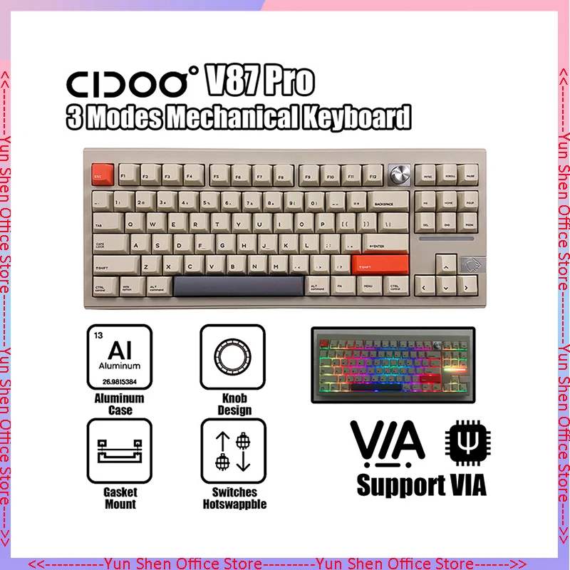 

Cidoo V87 Pro Gasket Mechanical Keyboard Rgb Hot Swap 87-key Bluetooth /2.4/usb-c Wireless Aluminum Alloy Numerical Control Via