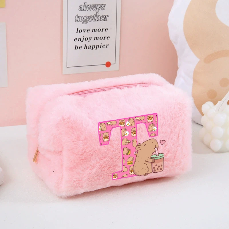 Kawaii Capibara Plushes Cosmetic Bag New Capybara Letter A-Z Makeup Bags Women Travel Organization Pouch Kids Pencil Case Gift