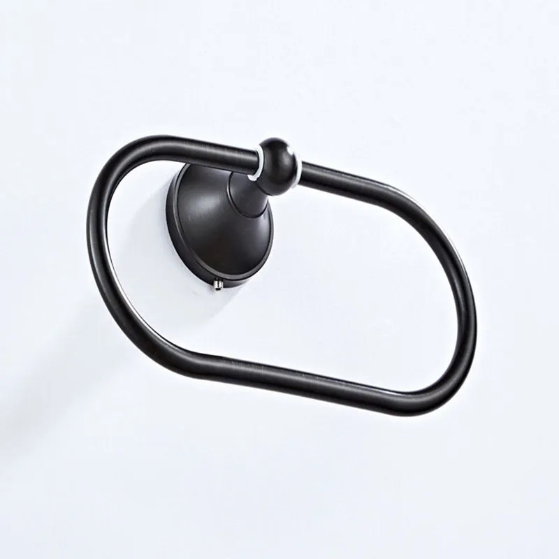 New black Antique Brass Towel Holder Bathroom Wall Mounted Round Towel Rings Rack Kitchen Storage Accessories Shelf