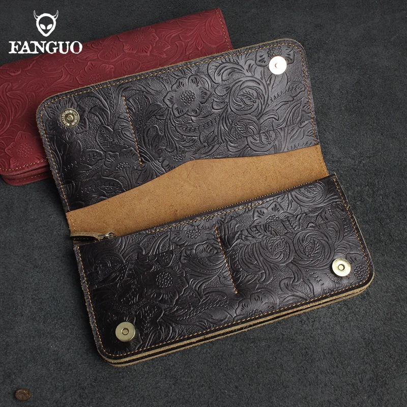 Fashion Vintage Men Women Long Purse Wallet Credit Card Inner Zip Wallets Bifold Genuine Leather Long Wallet Male Female Purse