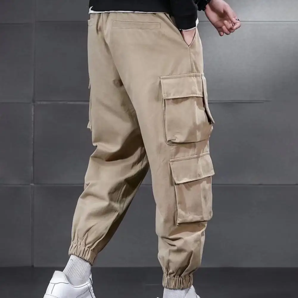 

Loose Pants Men's Cargo Pants with Drawstring Waist Ankle-banded Design Featuring Multiple Pockets American Street for Daily