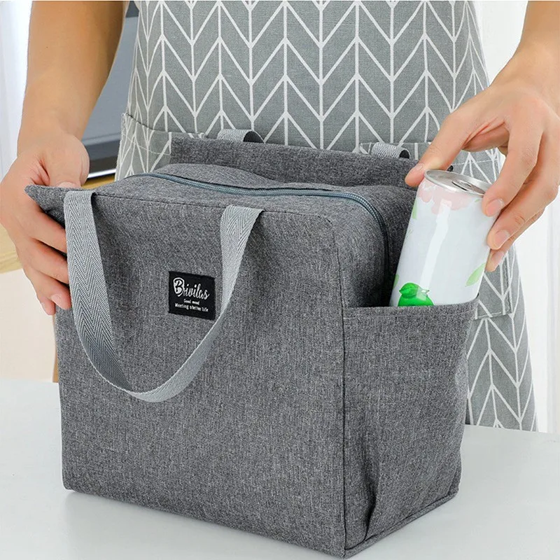 Thermal Lunch Bags Portable Oxford Fresh Cooler Pouch for Office Student Convenient Lunch Box Tote Black Gray Food Container Bag