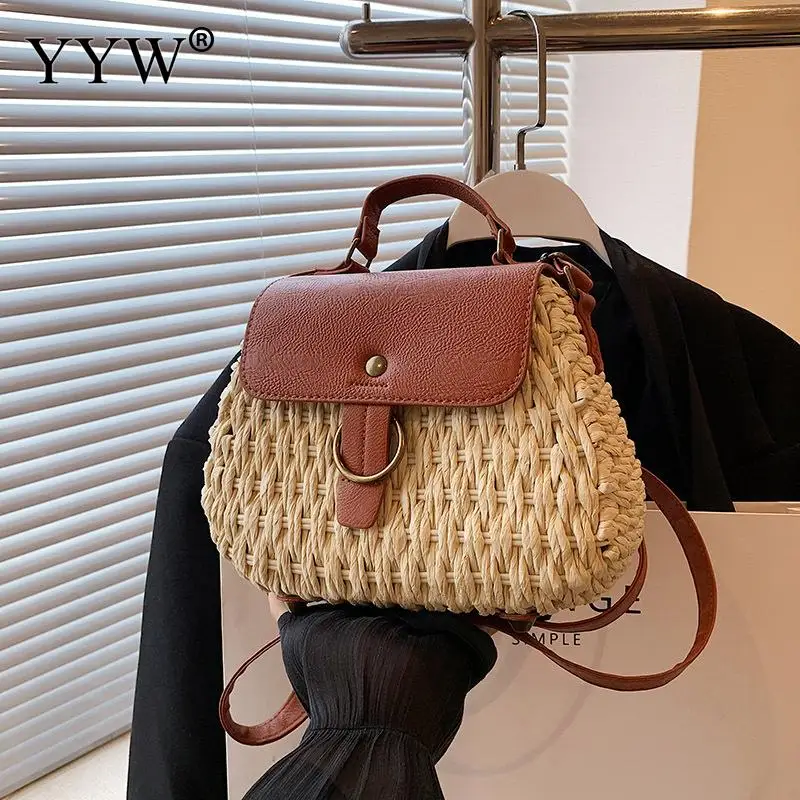 Women Casual Crossbody Summer Handmade Straw Bag Luxury Design Handbag Lady Tote Vacation Beach Bag Rattan Leisure Shoulder Bag