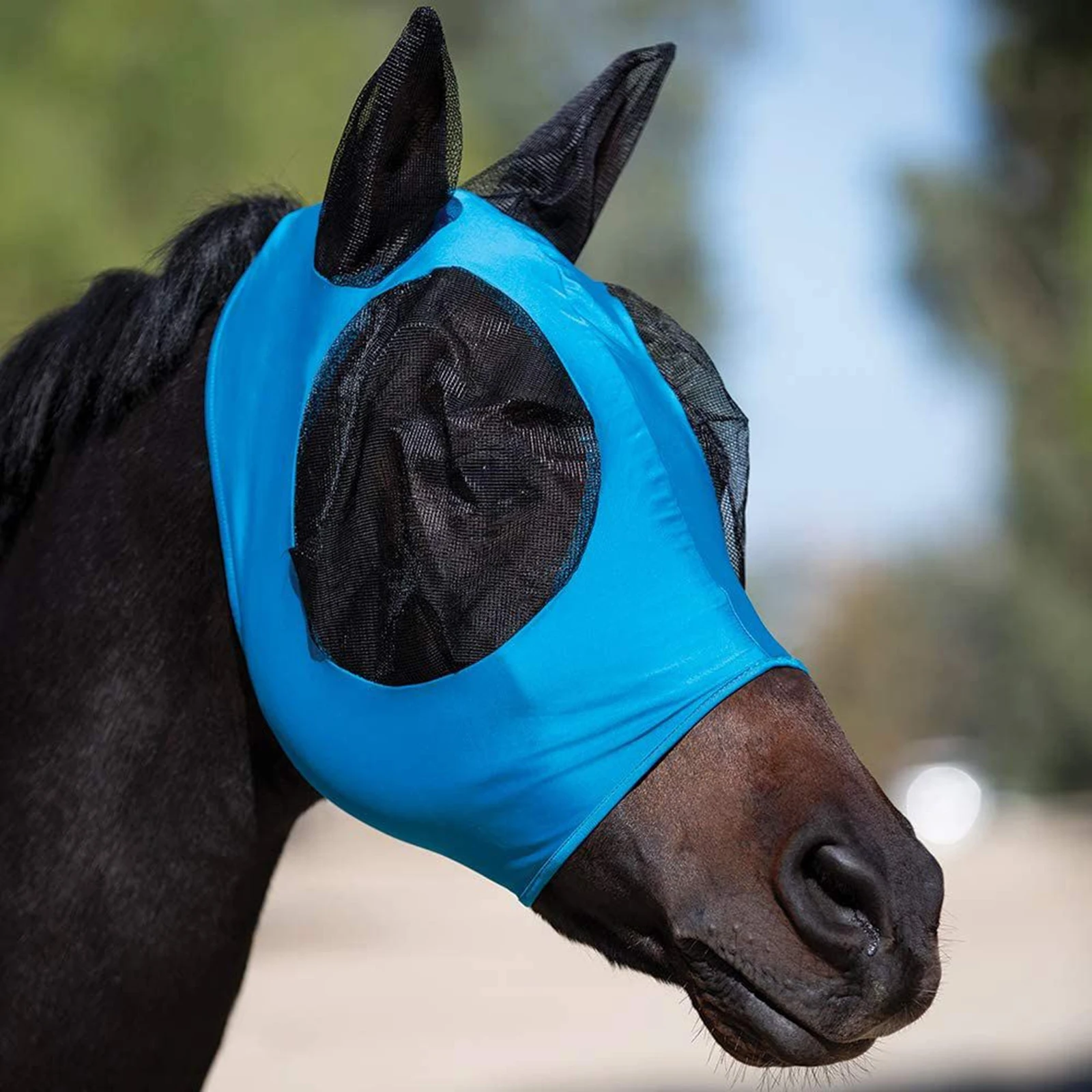 Horse Fly Mask 3D Design Supplies Ergonomics Pet Summer Eye Shield Anti Mosquito Ear Half Face Mesh Fly Protective Cover Parts 4