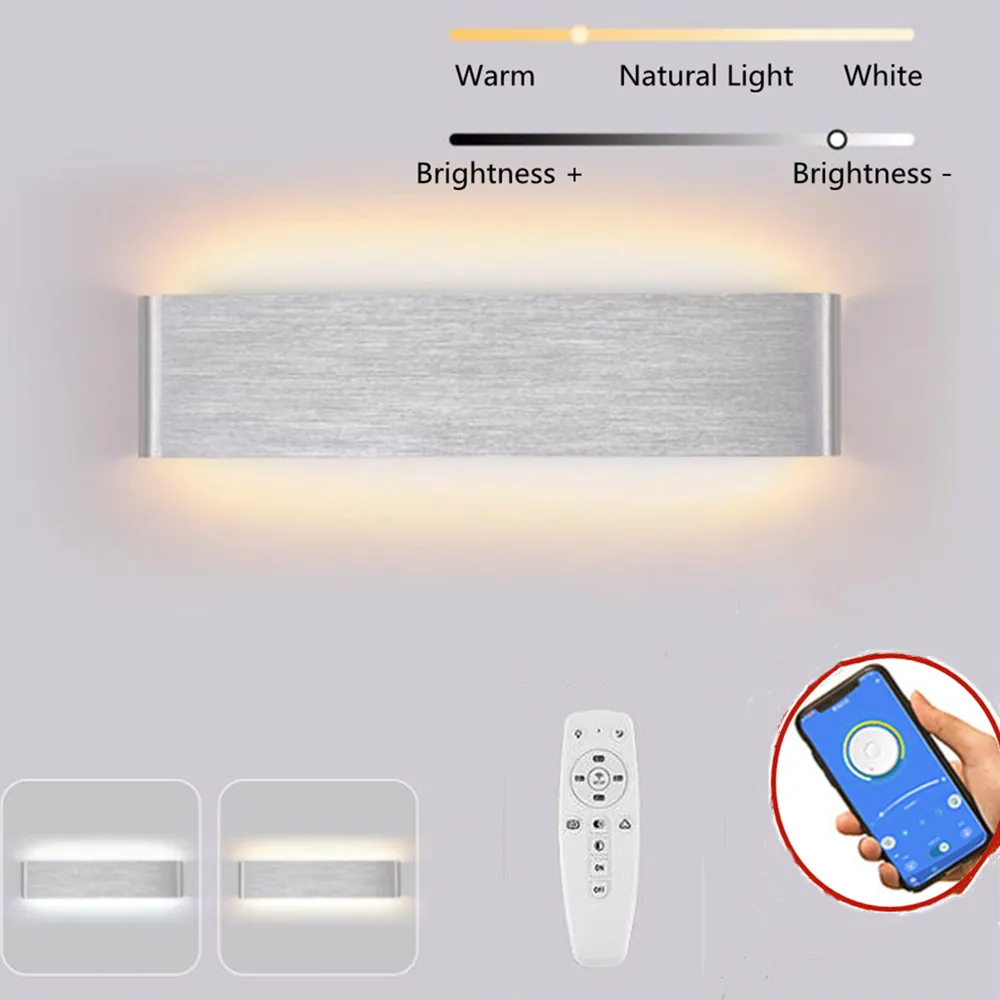 designer wall lights Nordic Led Wall Lamp with Remote Bluetooth APP Control Bedroom Sconce Tricolor Dimmable Modern Wall Light Decoration Lighting bathroom sconce lights