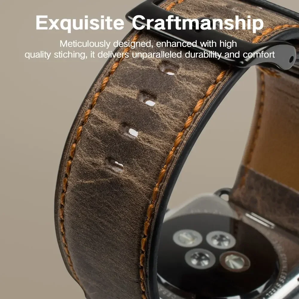 Watch Strap for Apple Watch Band 44mm 40mm 42mm 38mm 49mm Retro Cow Leather Bracelet Iwatch Series 7 6 5 3 SE Ultra 8 45mm 41mm