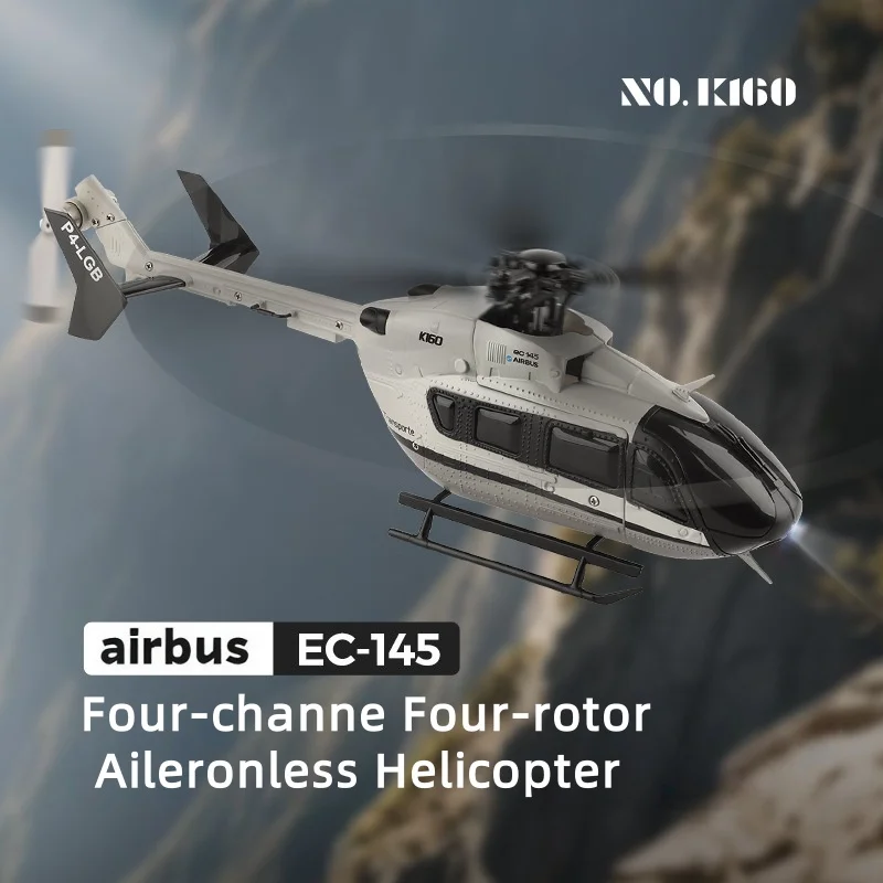 Détail du châssis et des pales de l'hélicoptère RC Wltoys K160 EC-145 Brushless, robuste et prêt pour le pilotage