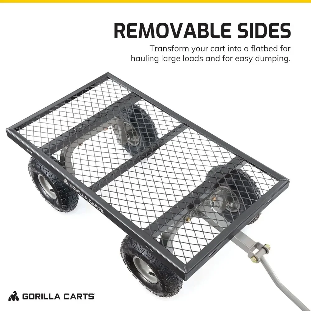 Steel Utility Cart Garden Wagon w/Handle & Removable Sides Up to 800lb 43.8"D x 21.25"W x 21.5"H