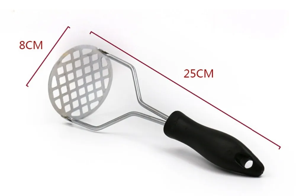 Wooden Handle Stainless Steel Potato Masher with Broad Mashing Plate Mashed Potatoes Making Tools Fruit Vegetable Press Crusher Vegetable Cutter