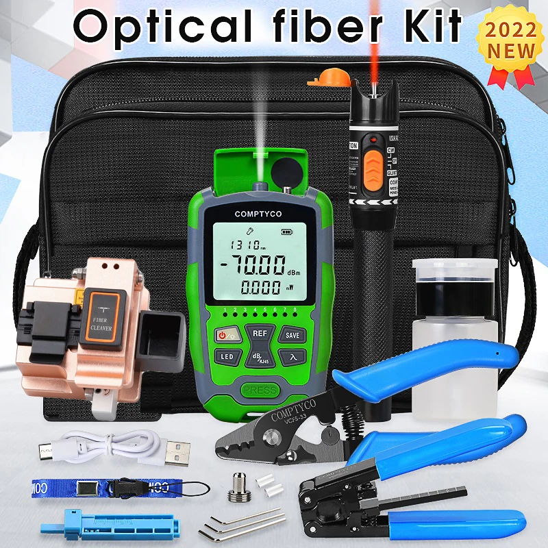 Fiber Optic Tool Kit with SX-Gold Fiber Cleaver -70+10dBm/-50+26dBm 3 in 1 Mini Optical Power Meter 10Mw Visual Fault Locator