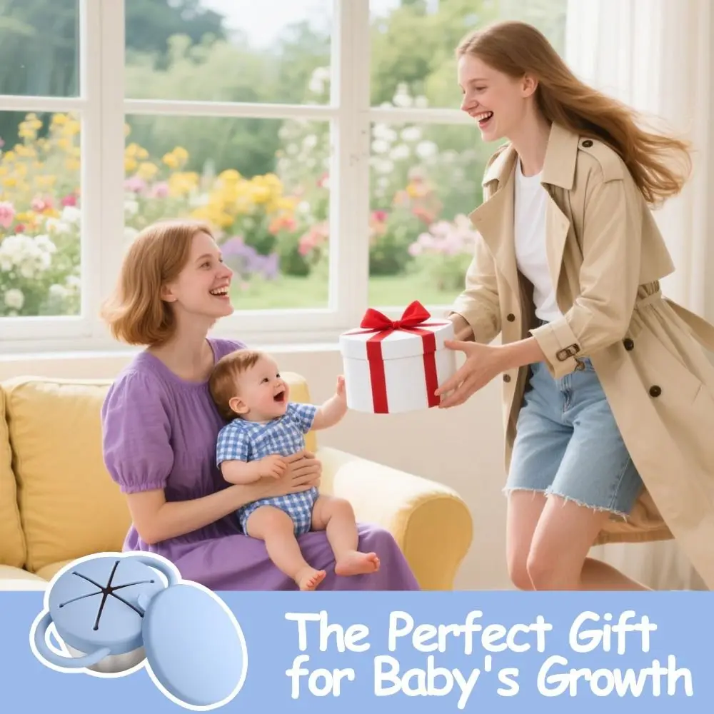 탈착식 용 간식 용기 식품 등급 실리콘 손잡이 스테인리스 스틸 간식 컵 휴대용