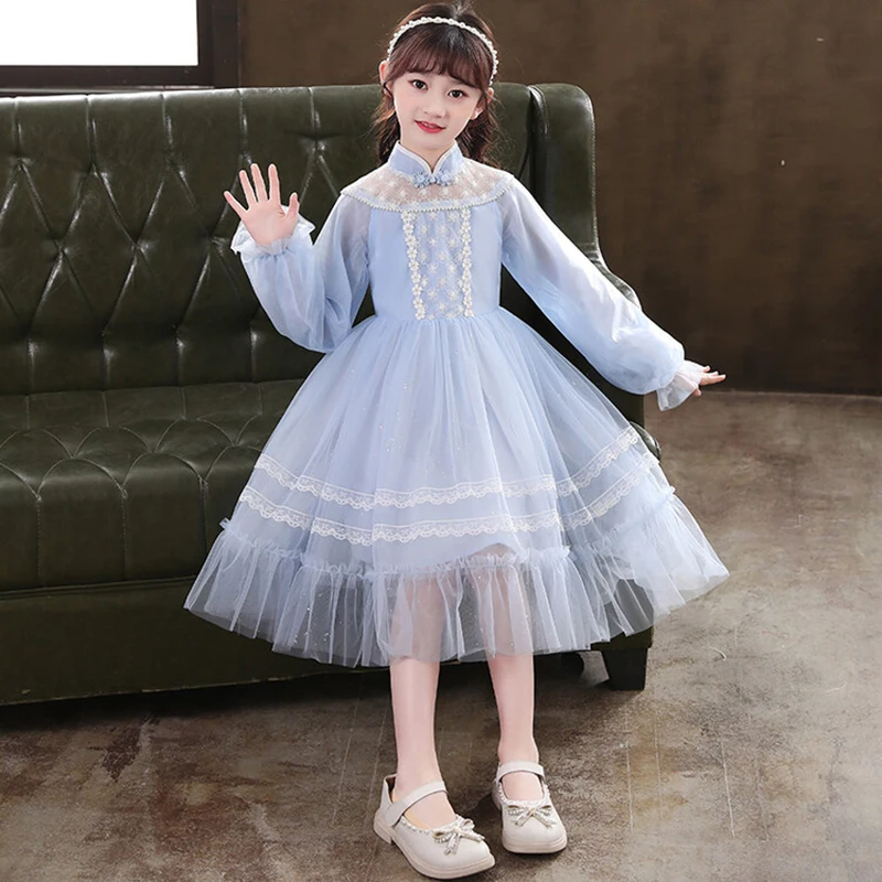 Сетчатое платье принцессы в китайском стиле, весенние платья для малышей и детей, одежда для девочек-подростков, детский официальный к…