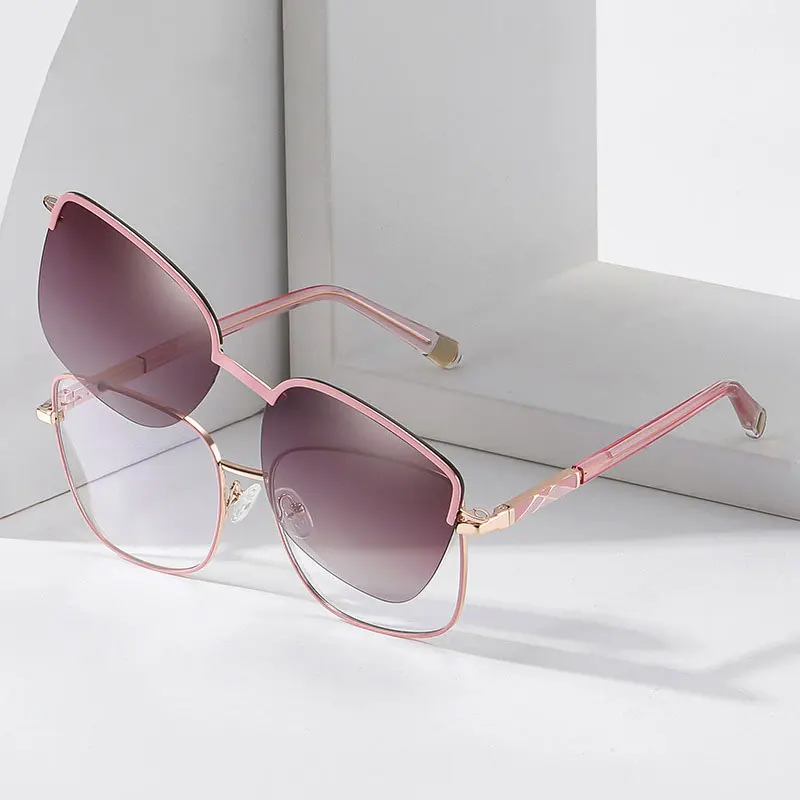 New Women's Prescription Glasses Anti Blue Light Glasses Frames Magnetic Clip With Polarized Lenses Women Myopia Glasses - 3