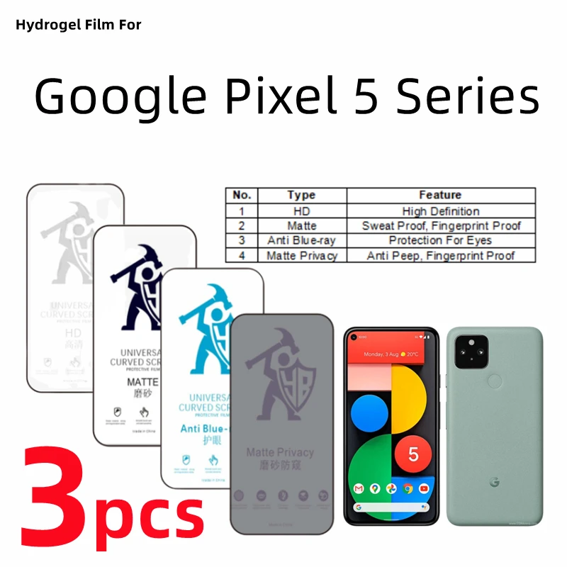 

Гидрогелевая пленка для Google Pixel 5, 3 шт., матовая защитная пленка для Google Pixel 5A, Уход за глазами, антишпионская матовая защитная пленка