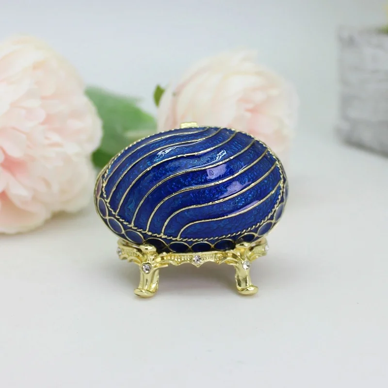 SHINNYGIFTS Easter Gift Boxes Pewter Enamel Faberge Egg Jewelry Gift Box Egg Shape Trinket Boxes 6