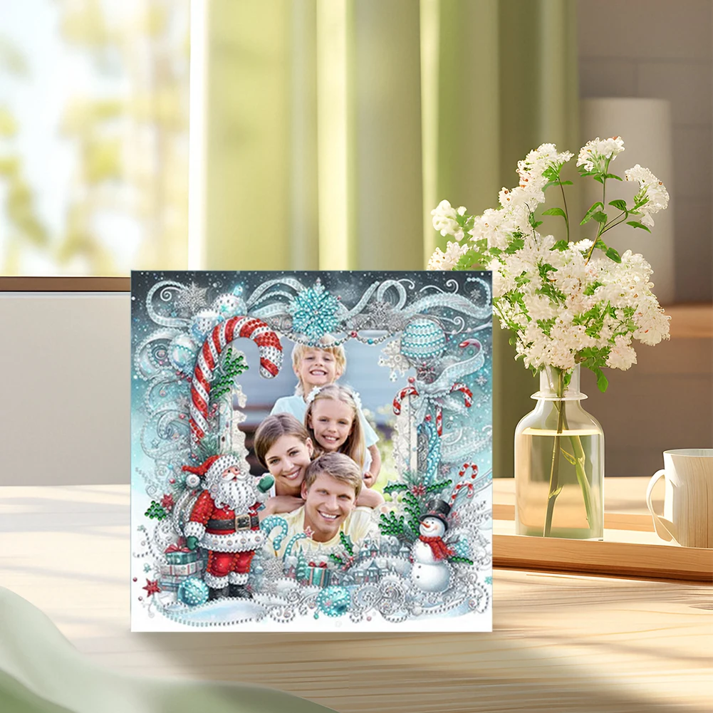 2D/Flat DIY Xmas Diamond Painting Photo Frame Partial Drill Diamond Decoration Photo Frame Rhinestone Photo Frame for Home Decor