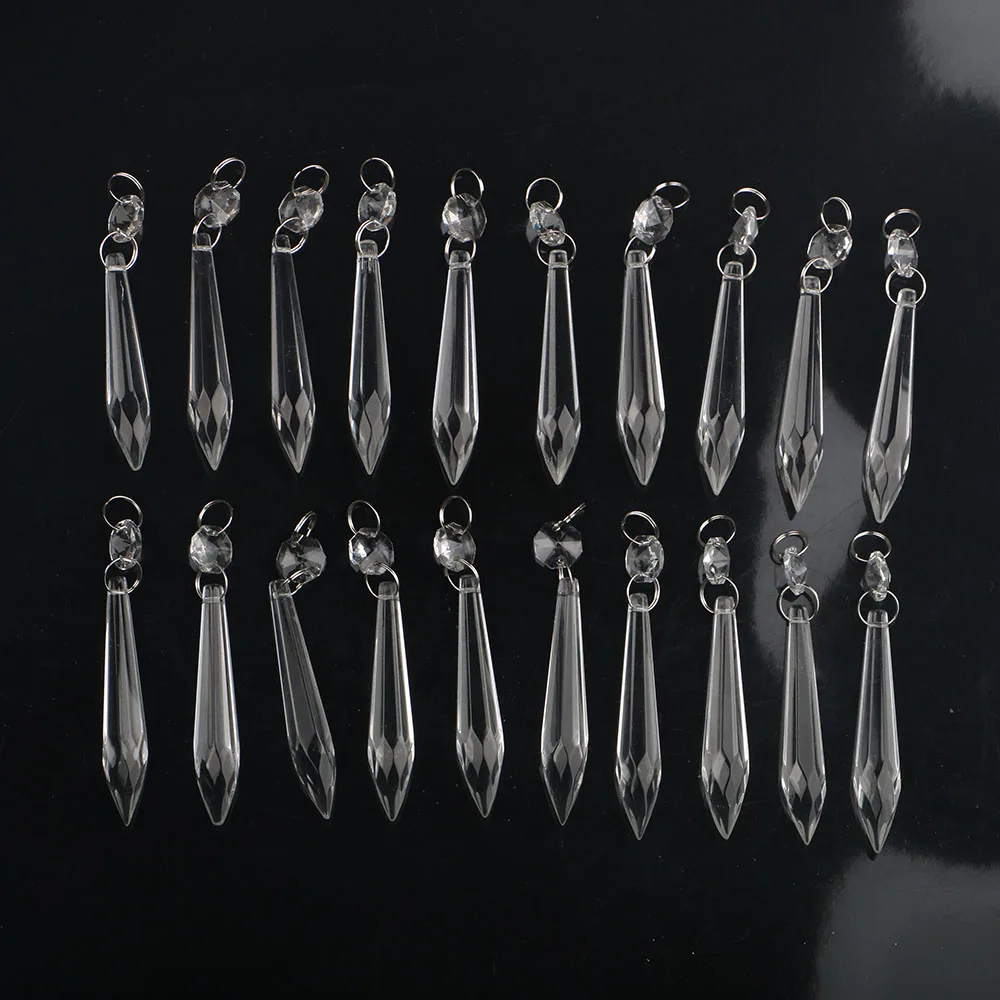 20pcs 76mm Chandelier Icicle Crystal Prisms with Bead Crystals Lighting Lamp Replacement Parts