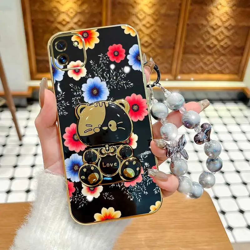 Colorful Floral Phone Accessory Set with Lanyard and Rabbit Stand