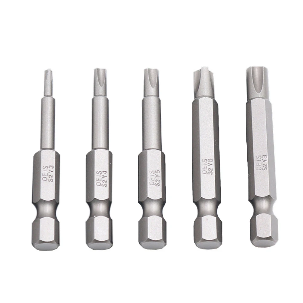 

Hand Tools Screwdriver Bits Y Shaped Y Type Bit Y3/Y4/Y5/Y6/Y8 1/4Inch 5Pcs/Set Grey Hex Shank Screwdriver Bits Drill