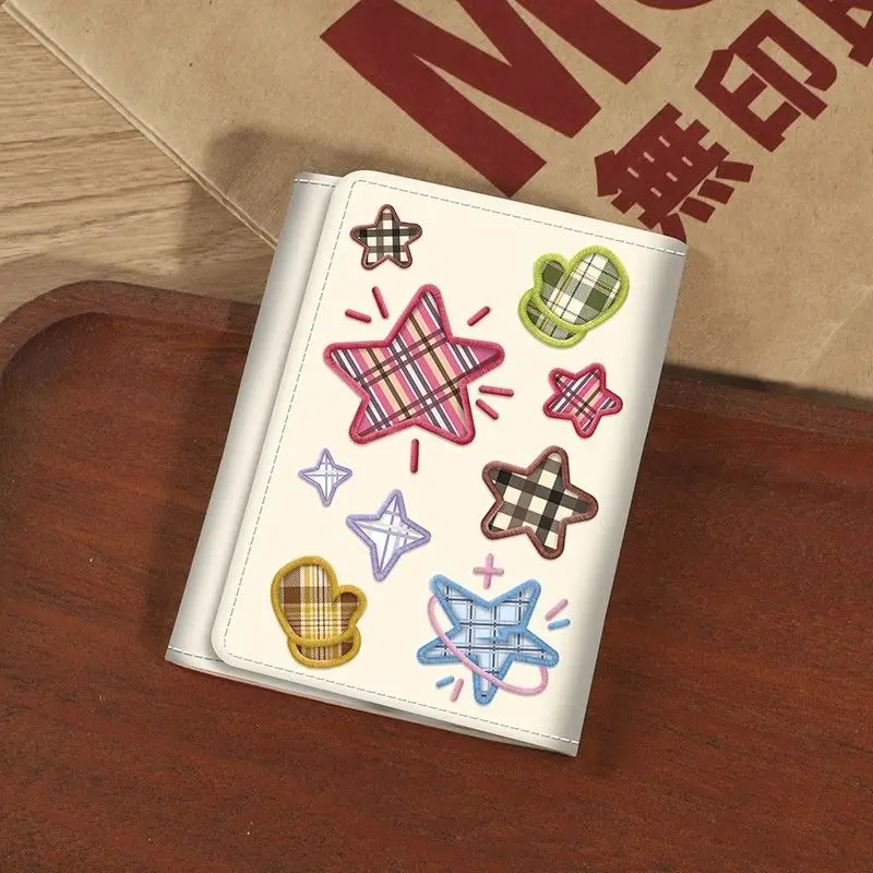 Xiuya cute wallets for women star embroidery Harajuku style fashion Beige Coin purse luxury designer ladies Card Folding wallets