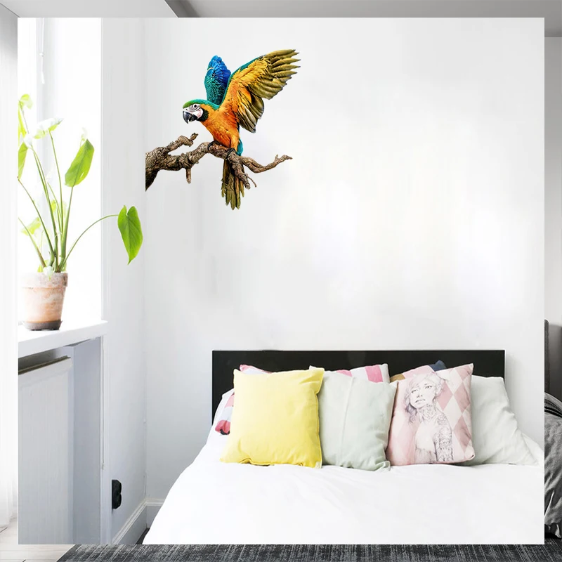 Hand painted Parrot Wall Sticker Bathroom Toilet Decor Living Room Cabinet Home Decoration Decals