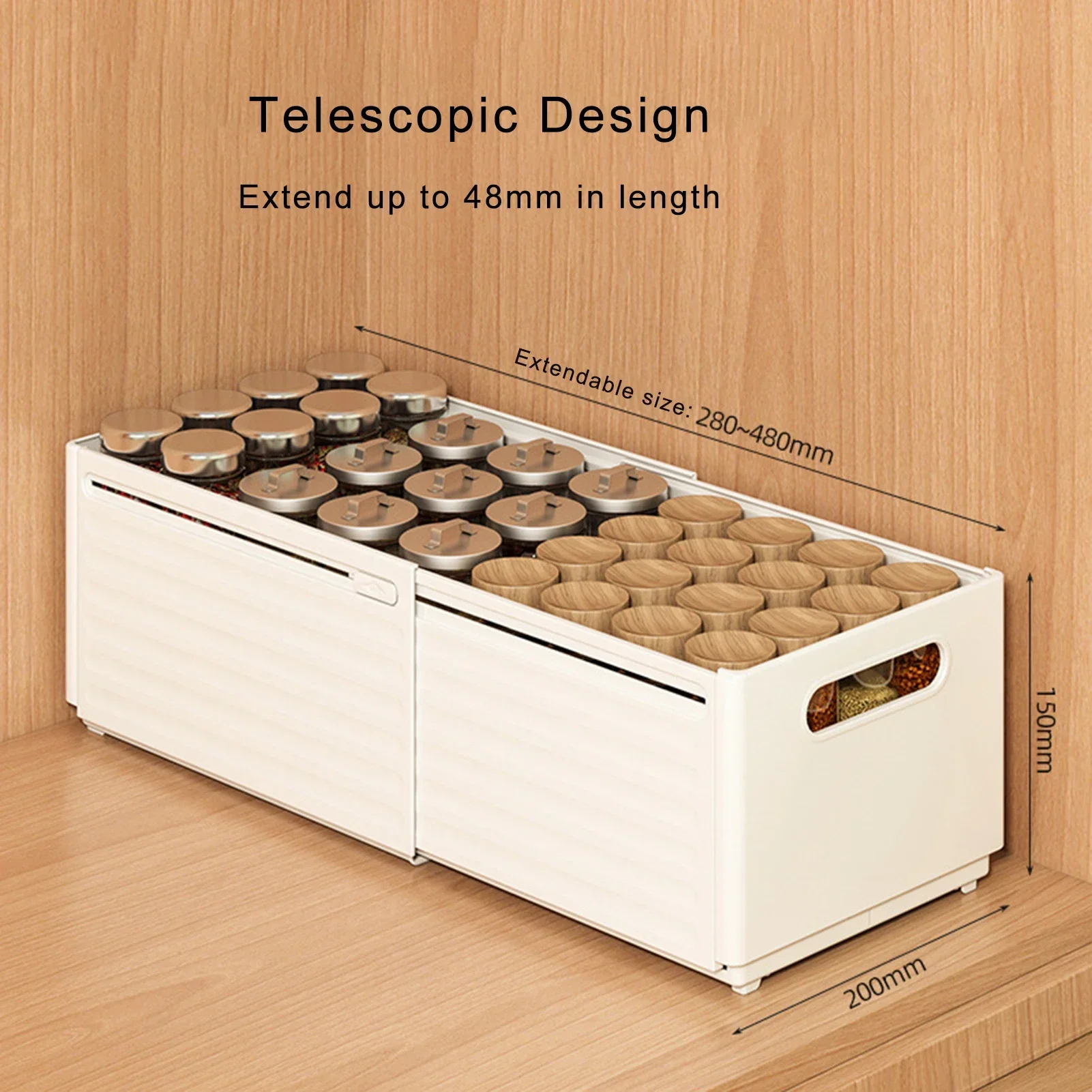 Description Picture 3 of itemDrawer Basket Telescopic Storage Box Slide Organizer Basket Cabinet Kitchen Drawer Container Household Organization Closet