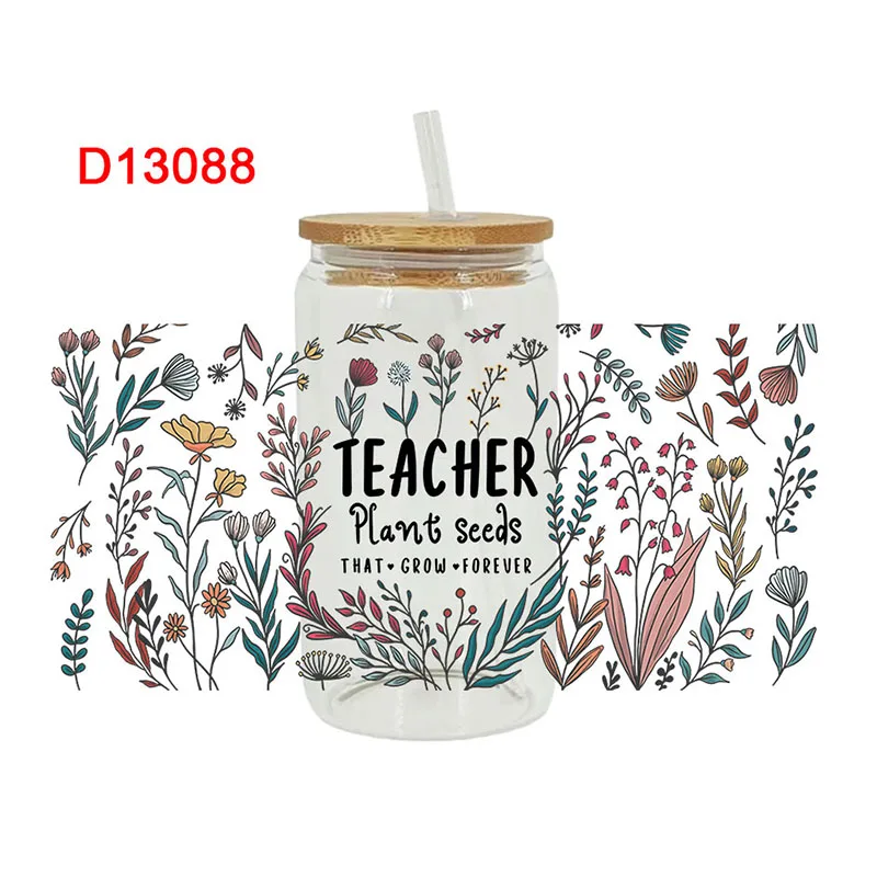 UV DTF Transfer Sticker Teacher For The 16oz Libbey Glasses Wraps Bottles Cup Can DIY Waterproof Decals D13072