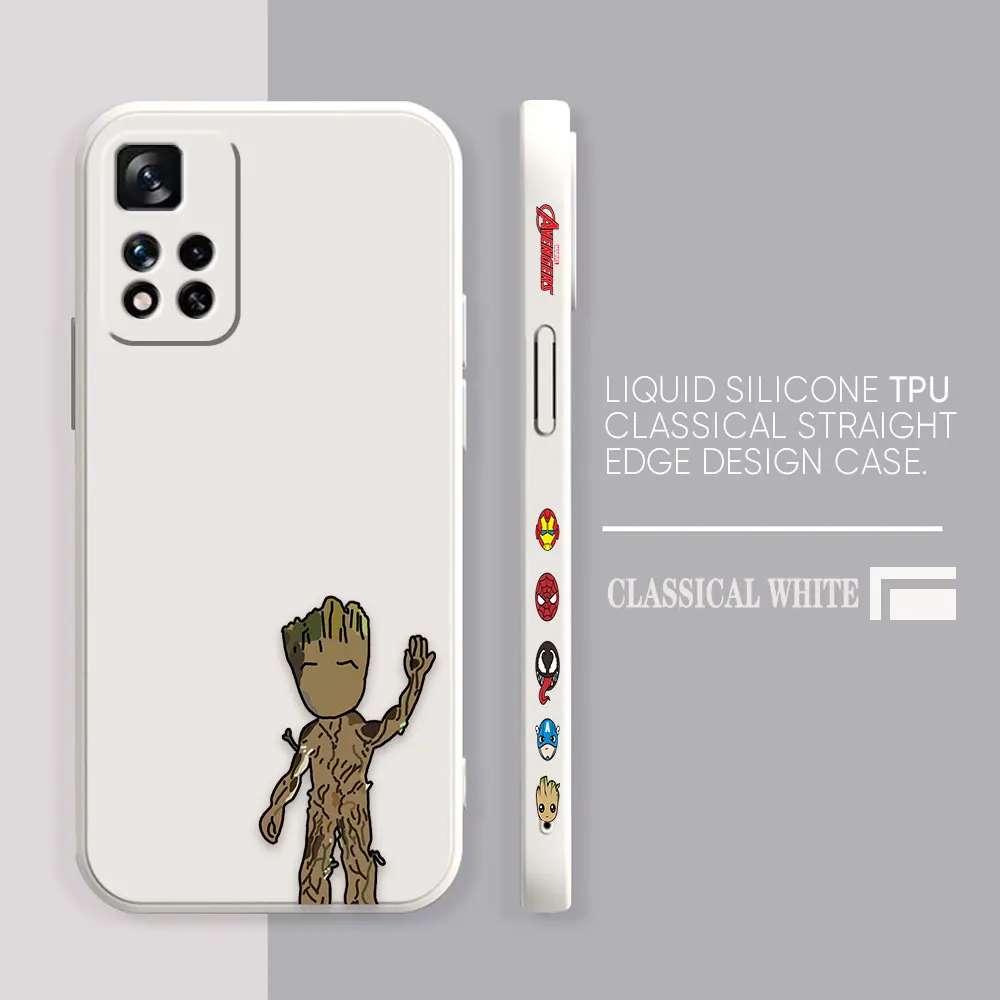 thumbnail image 1 of Case For Redmi Note 12 11 11T 11R 11E 9 9S 8 7 7S PRO PLUS 4G 5G Colour Simple Liquid silicone Case Cartoon Marvel Baby Groot, 1 of 5