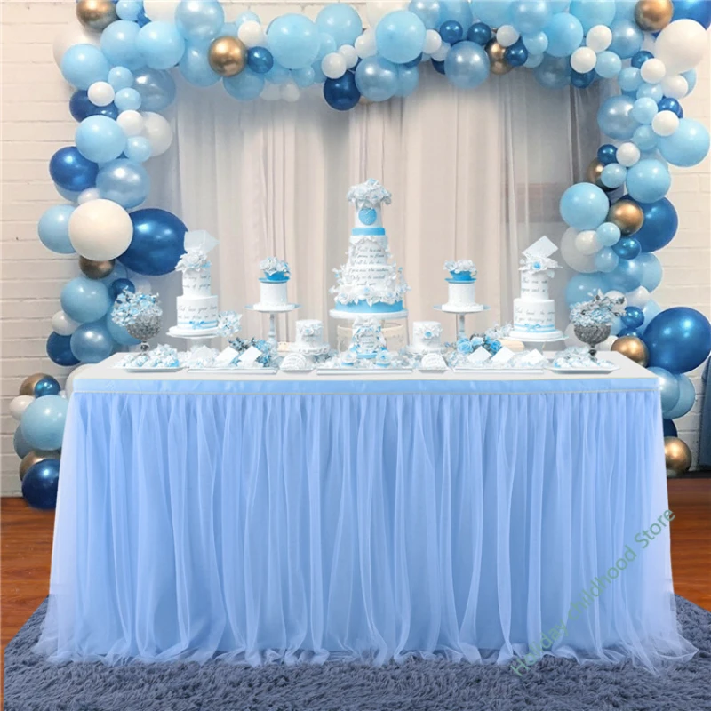 Tulle table skirt high-end gold-rimmed mesh wedding New Year's party decoration hotel supplies mesh table skirt cover