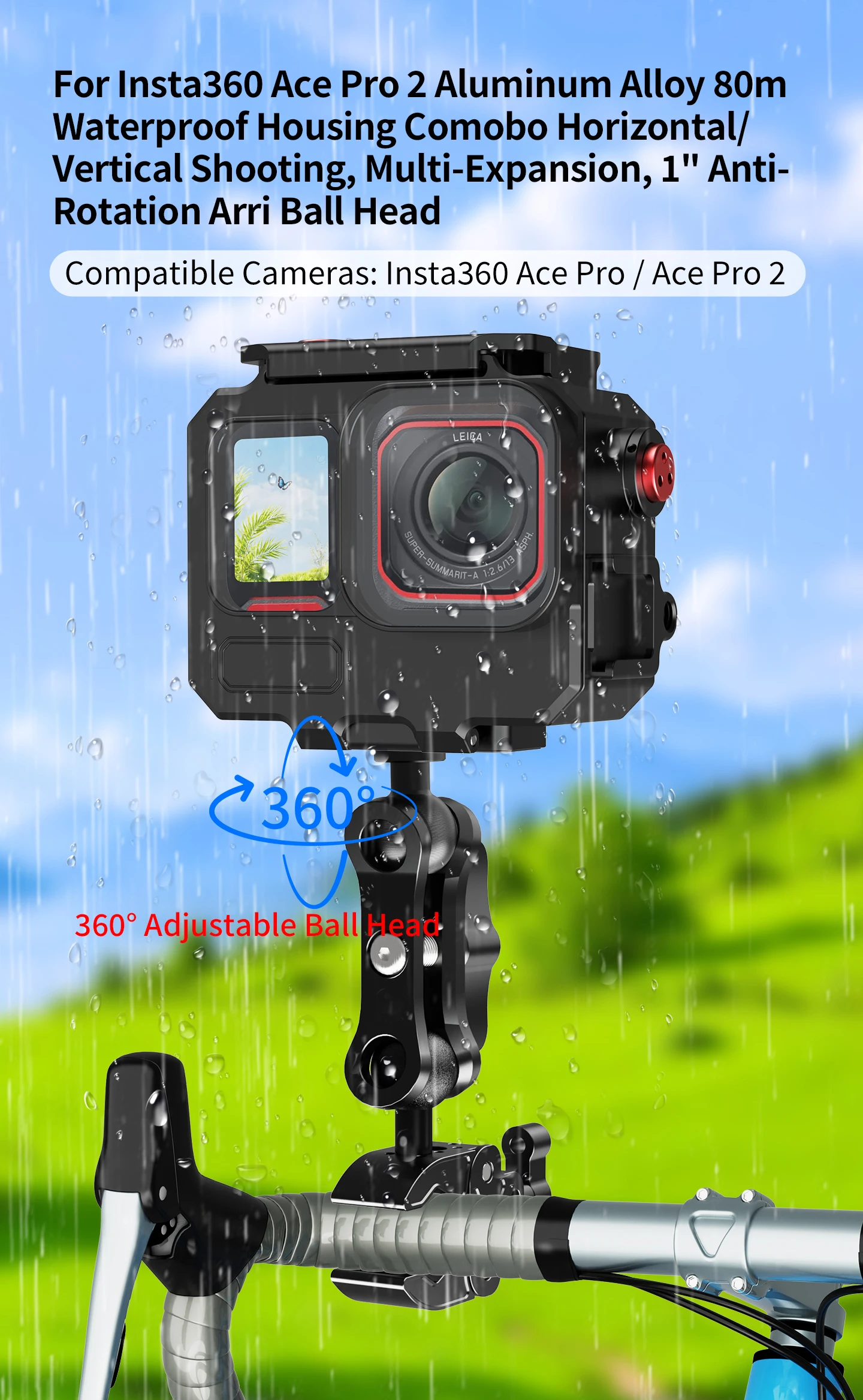 80 m wasserdichte Tauchhülle für Insta360 Ace Pro 2, Tauchgehäuse, Schutzkäfig, Schnellverschlussrahmen, Kaltschuh-Lichthalter – Detail 15